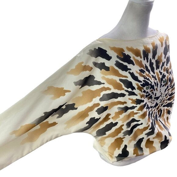 JAMBOREE NY Vintage Blouse Tiger Animal Batwing Sleeves Pullover Ivory 10 3-28 - Picture 10 of 14